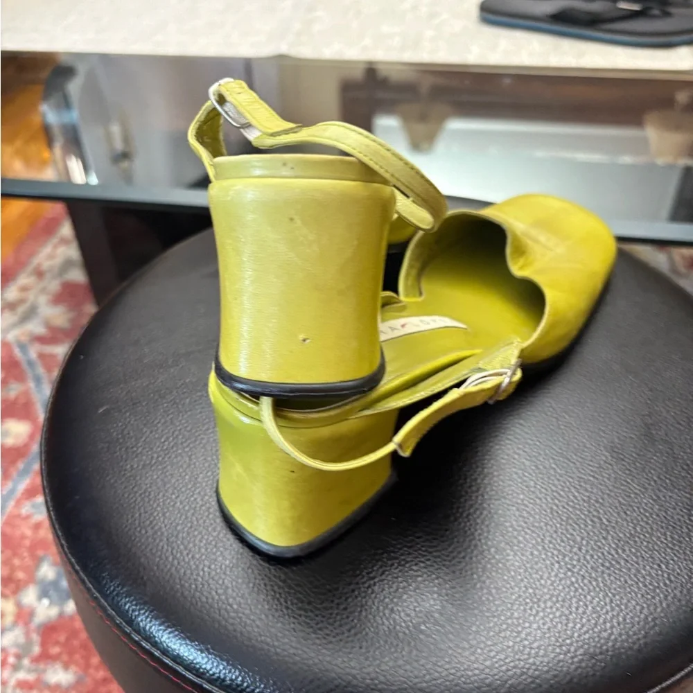 Pura Lopez Lime Yellow Leather Slingback Mules - Picture 10 of 16